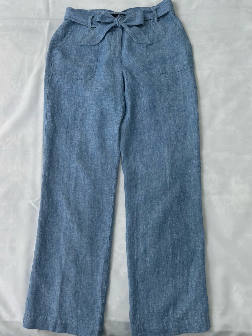 Talbots Chambray Blue Linen-Blend Pants with Waist Tab